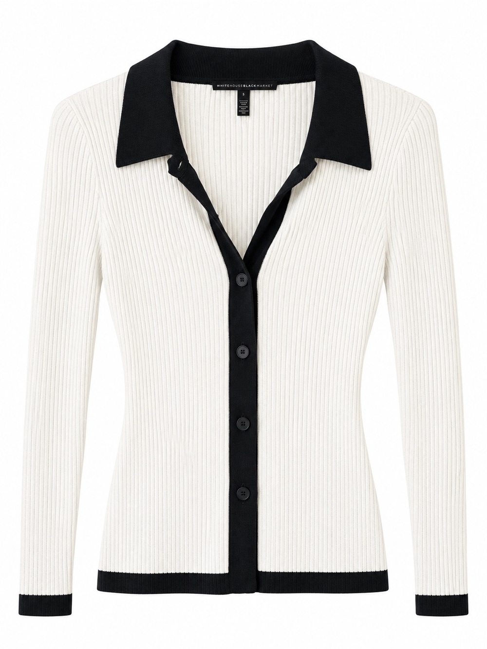 White Ribbed Button-Front Top with Black Trim - Women
